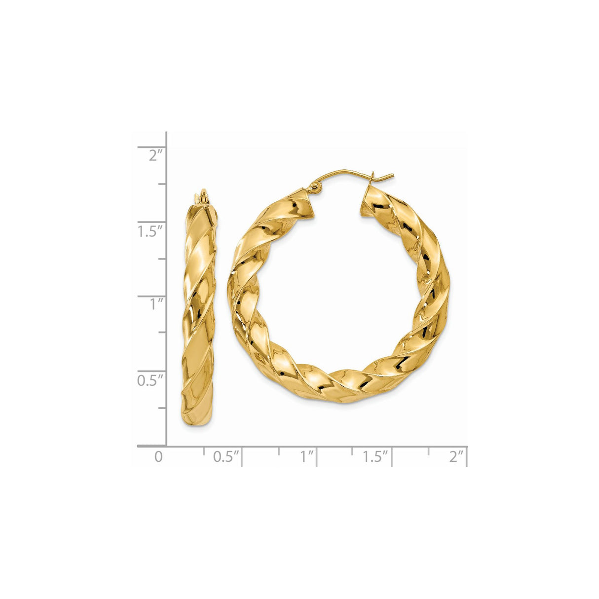 14k Yellow Gold Twisted Hoop Earrings, High Polish Textured Round Tube Design for Women