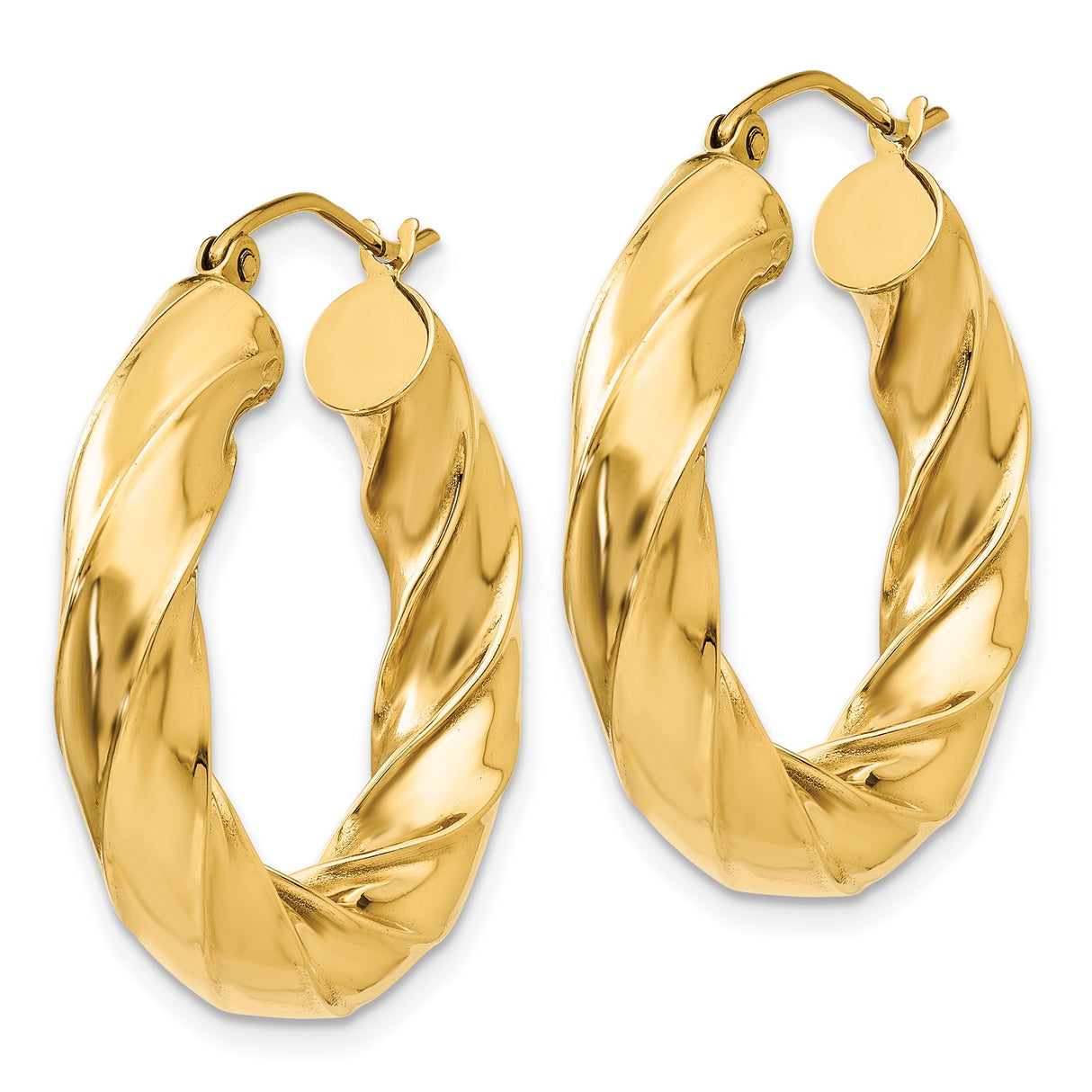 14k Yellow Gold Twisted Hoop Earrings, Braided Tube Design, Polished Finish, Bold Statement Style