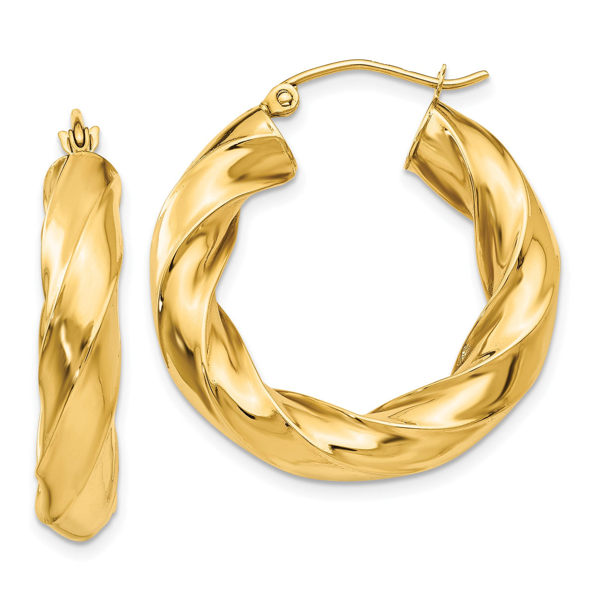 14k Yellow Gold Twisted Hoop Earrings, Braided Tube Design, Polished Finish, Bold Statement Style