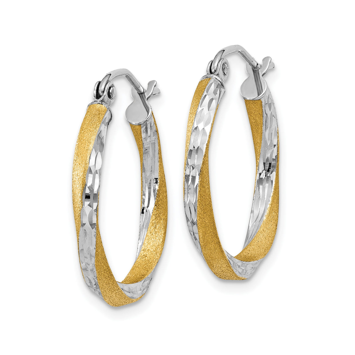 14k Two-Tone Gold Twisted Hoop Earrings with Diamond Cut Finish for Women