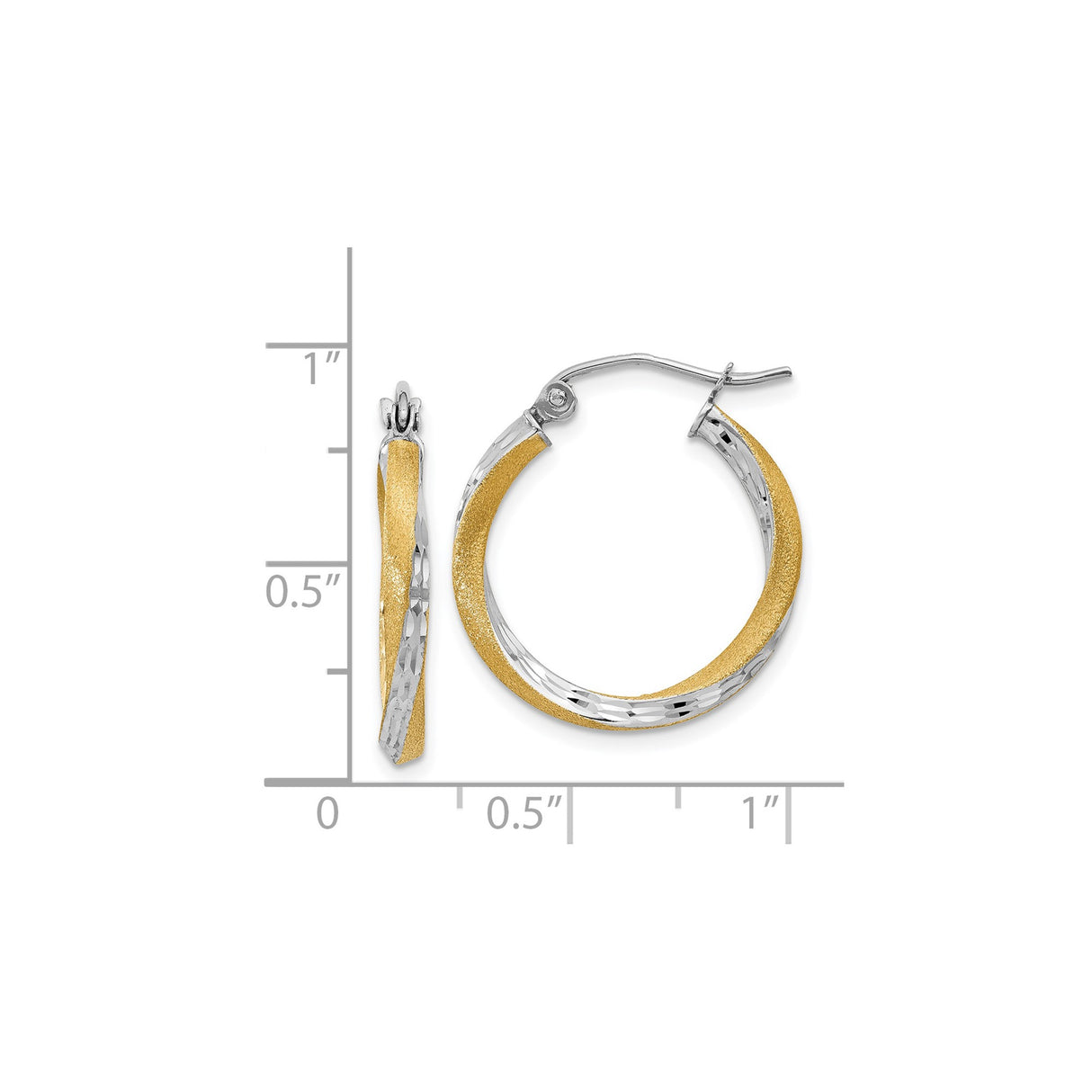 14k Two-Tone Gold Twisted Hoop Earrings with Diamond Cut Finish for Women