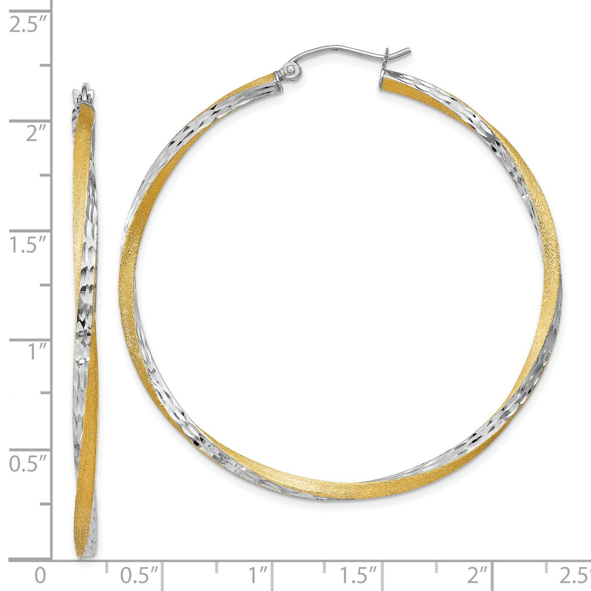 14k Yellow Gold Twisted Hoop Earrings, Two-Tone Hammered Finish, Large Lightweight Circle Design