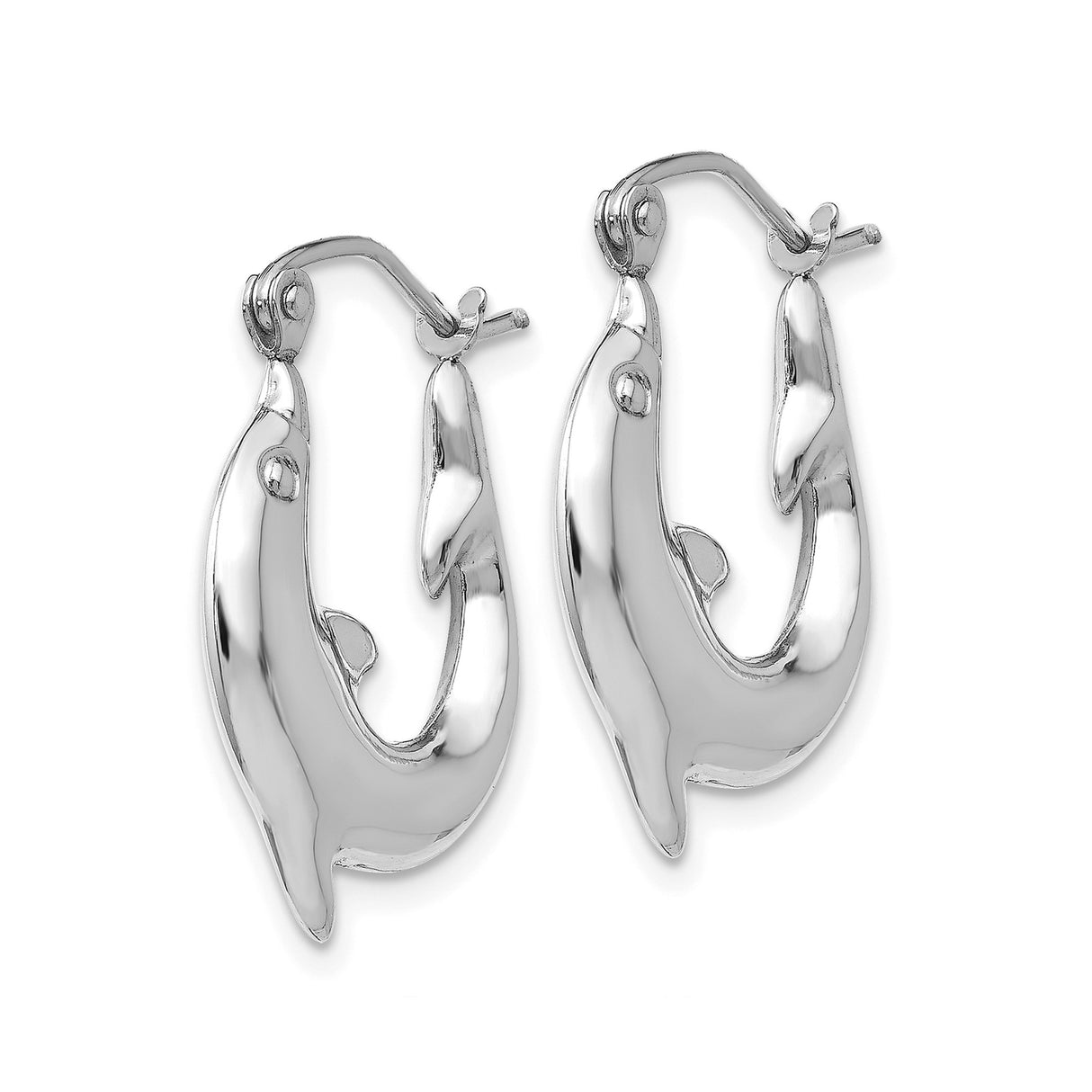 14k White Gold Dolphin Hoop Earrings, Lightweight Ocean-Inspired Nautical Design