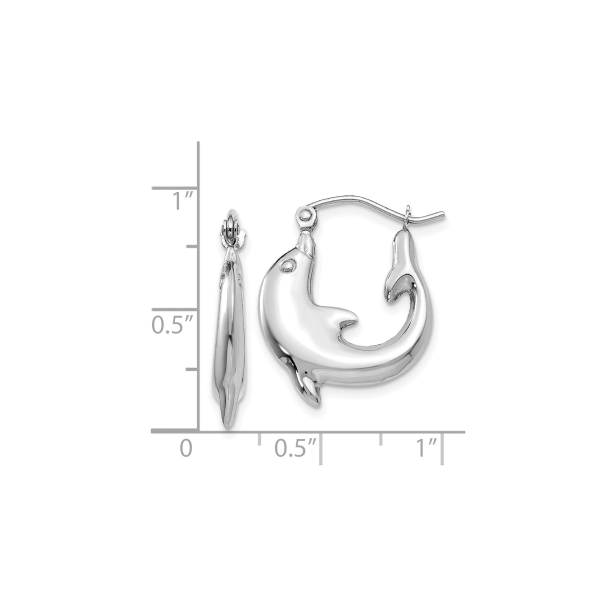 14k White Gold Dolphin Hoop Earrings, Lightweight Ocean-Inspired Nautical Design