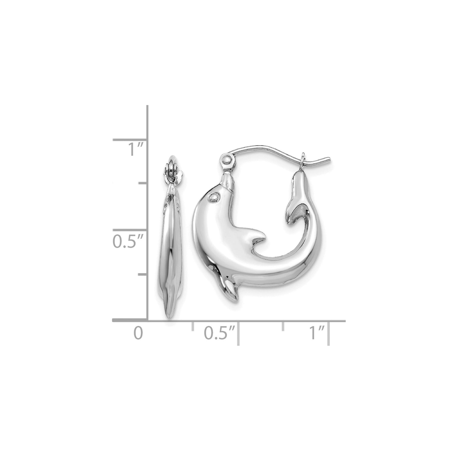 14k White Gold Dolphin Hoop Earrings, Lightweight Ocean-Inspired Nautical Design