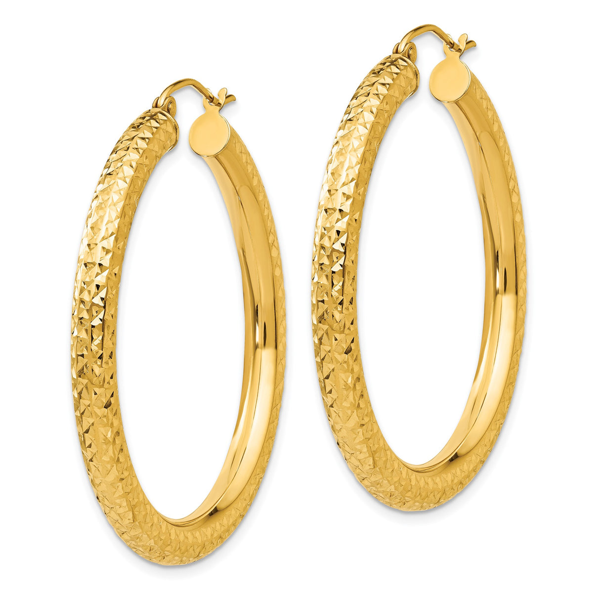 14k Yellow Gold Hoop Earrings, Diamond Cut Textured Finish, Large Lightweight Hoops for Women