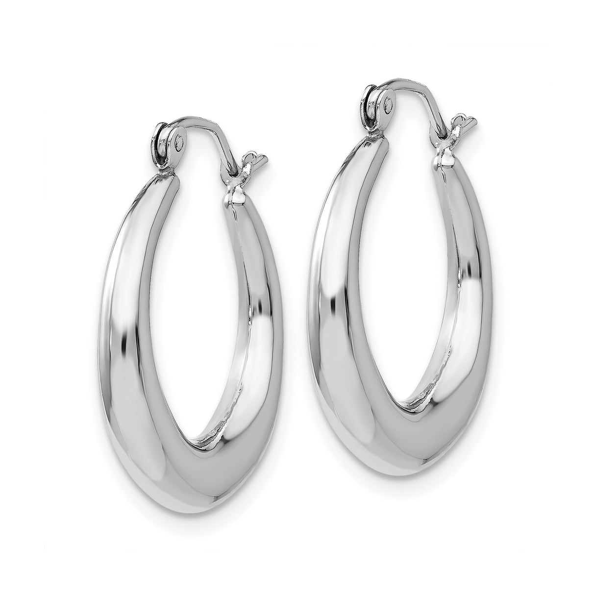 14k White Gold Hoop Earrings, Polished Rounded Minimalist Style for Women