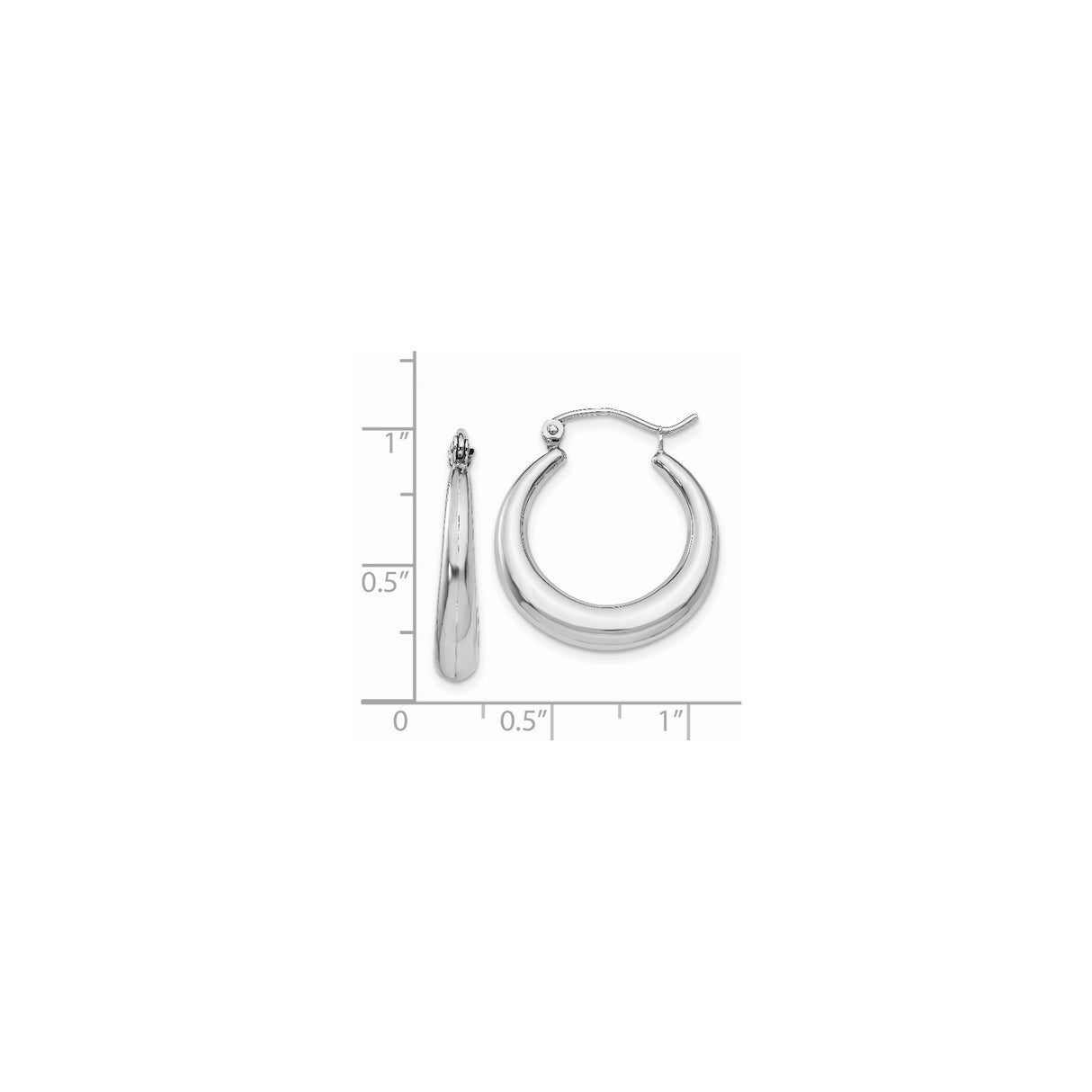 14k White Gold Hoop Earrings, Polished Rounded Minimalist Style for Women