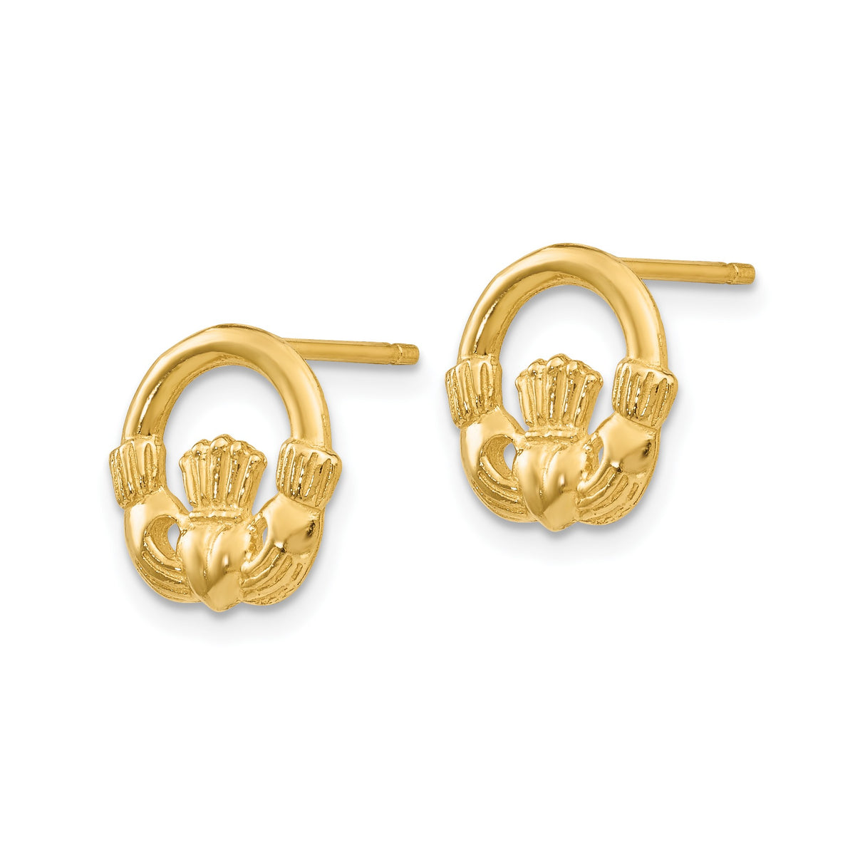 14k Yellow Gold Claddagh Stud Earrings with Heart and Crown Celtic Design for Women