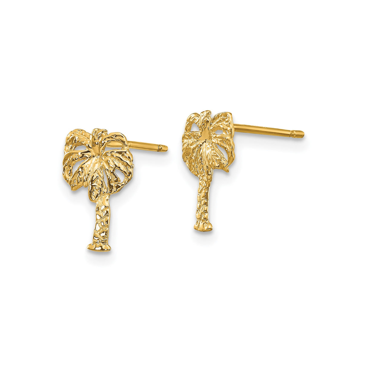 14k Yellow Gold Palm Tree Stud Earrings, Tropical Island Summer Theme for Women