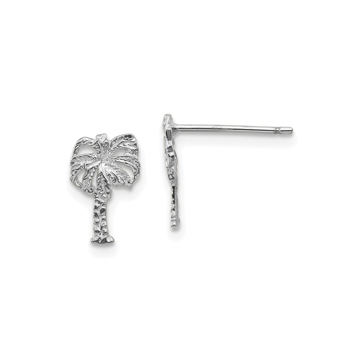 14k White Gold Palm Tree Stud Earrings, Tropical Coastal Summer Beach Style for Women