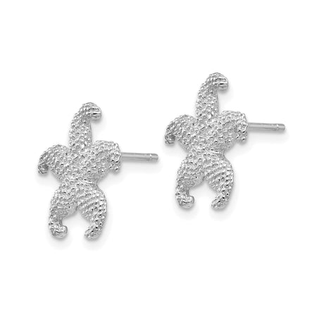 14k White Gold Starfish Stud Earrings, Textured Nautical Ocean Theme for Women