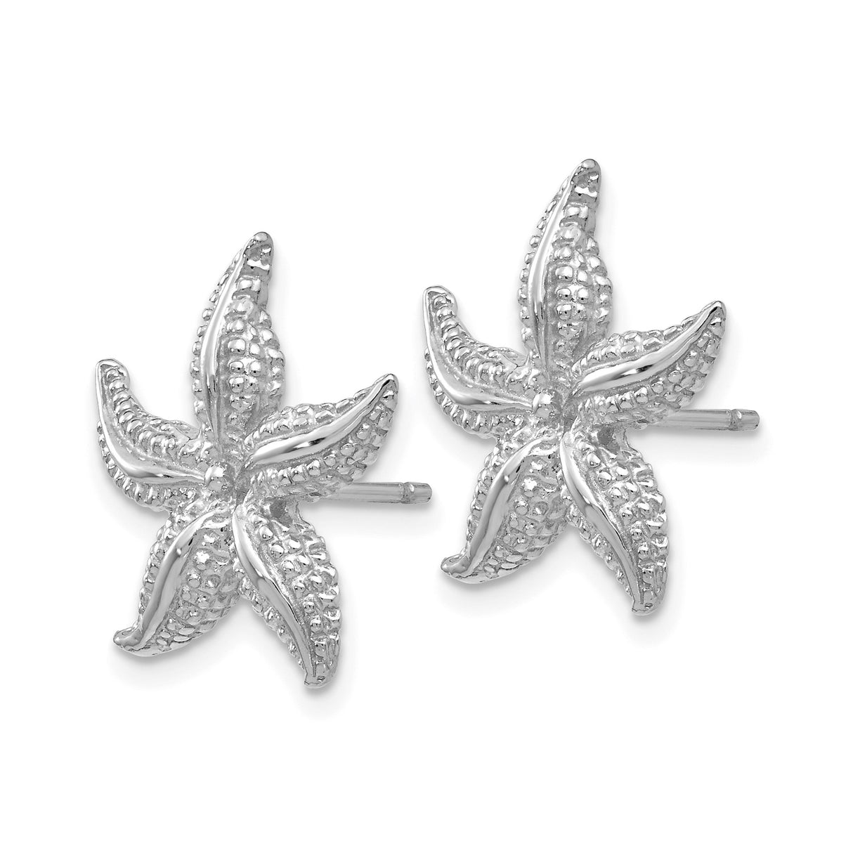 14k White Gold Starfish Stud Earrings, Textured Nautical Design, Beach Theme Jewelry for Women