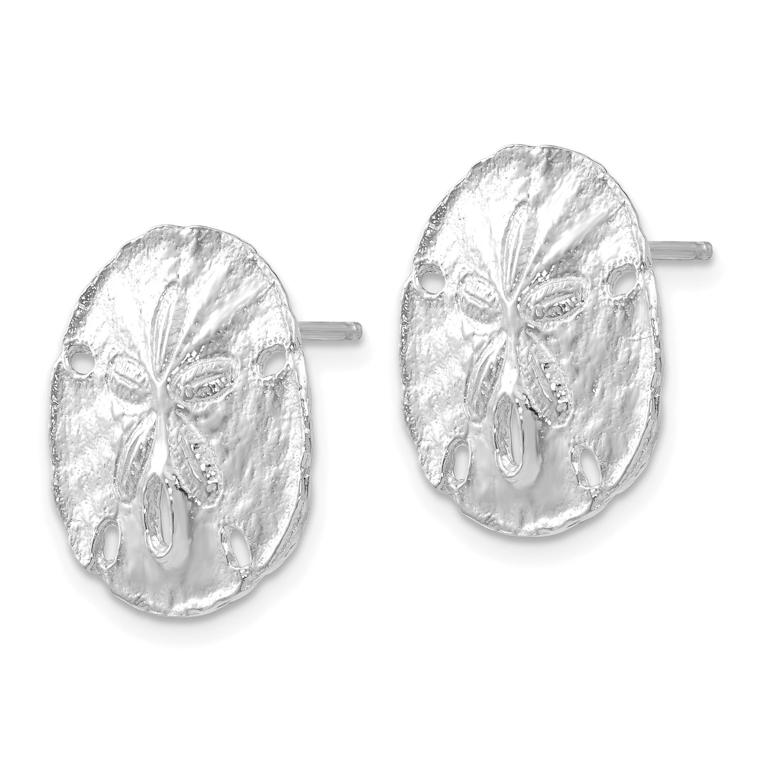 14k White Gold Sand Dollar Stud Earrings, Ocean-Inspired Nautical Theme