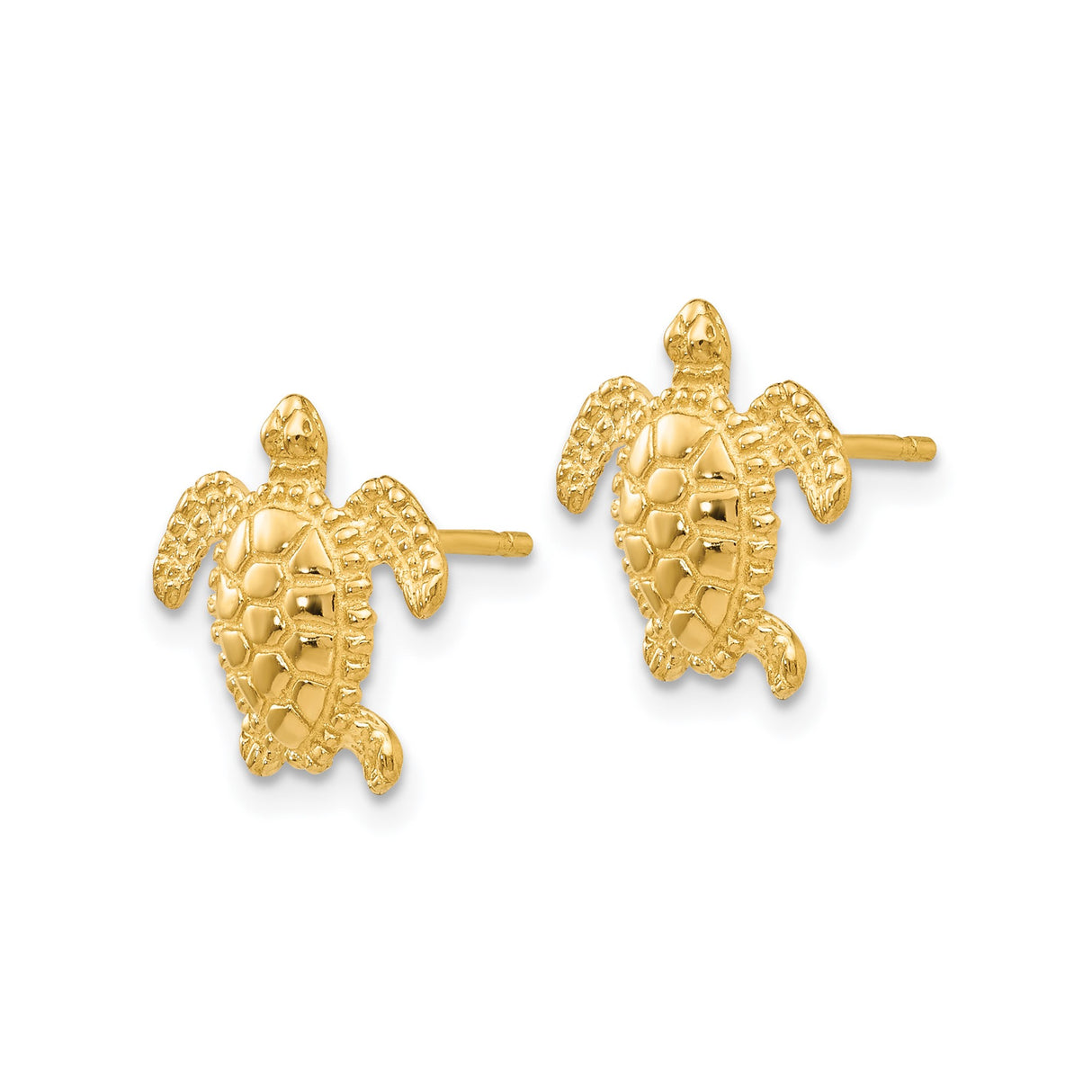 14k Yellow Gold Sea Turtle Stud Earrings, Coastal Ocean-Inspired Jewelry for Women