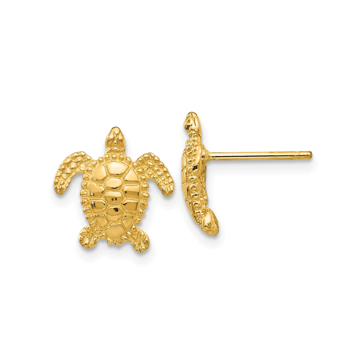 14k Yellow Gold Sea Turtle Stud Earrings, Coastal Ocean-Inspired Jewelry for Women