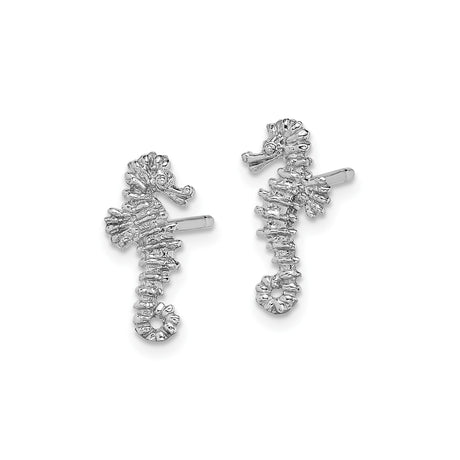 14k White Gold Seahorse Stud Earrings, Ocean Inspired Nautical Jewelry for Women