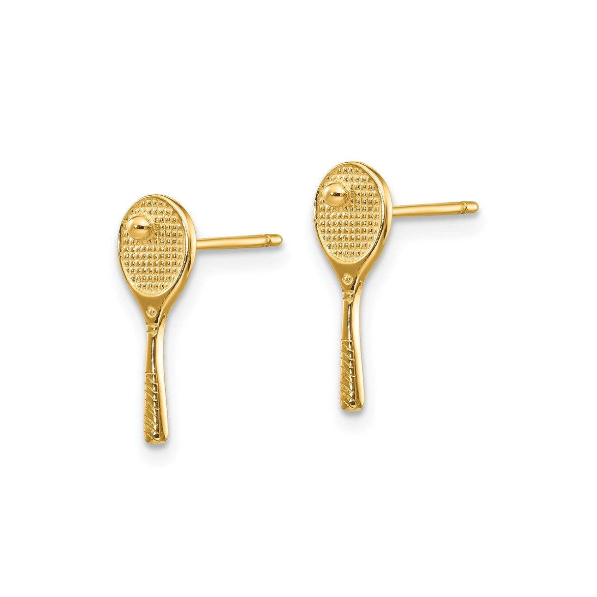 14k Yellow Gold Tennis Racket Stud Earrings, Sports Theme Dainty Jewelry for Women