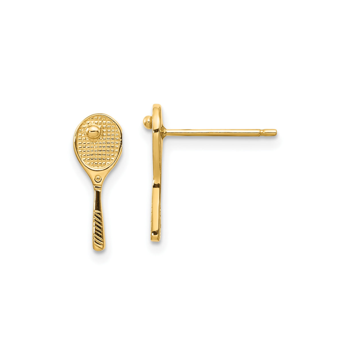 14k Yellow Gold Tennis Racket Stud Earrings, Sports Theme Dainty Jewelry for Women