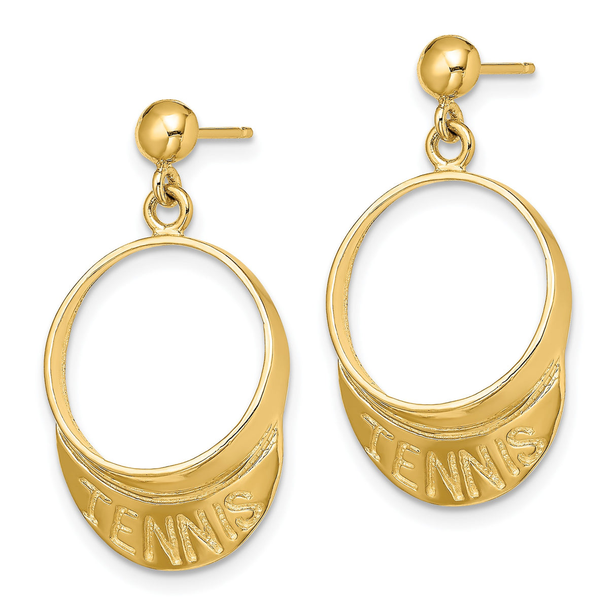14k Yellow Gold Dangle Earrings with Tennis Visor Design, Sporty Drop Style for Women