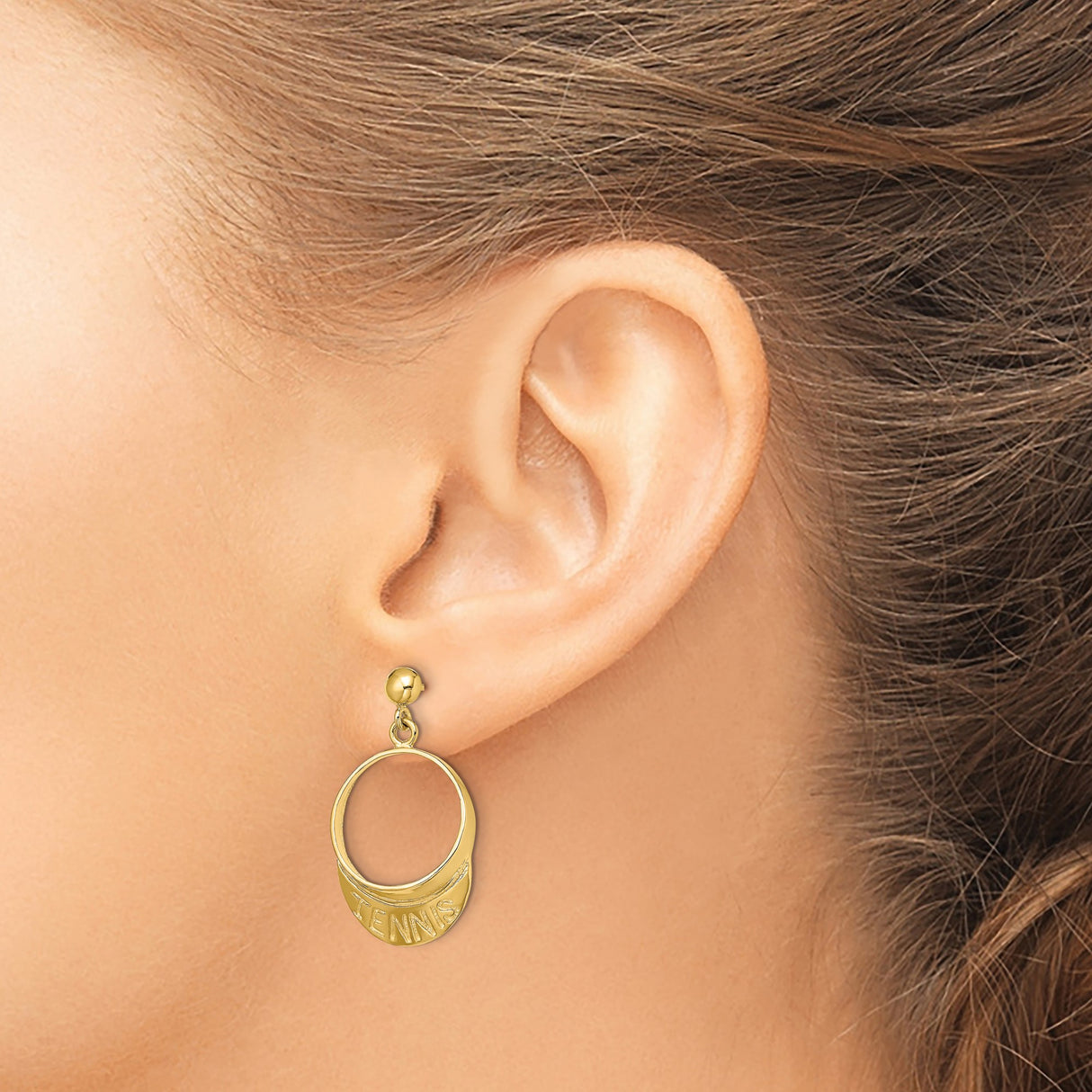 14k Yellow Gold Dangle Earrings with Tennis Visor Design, Sporty Drop Style for Women