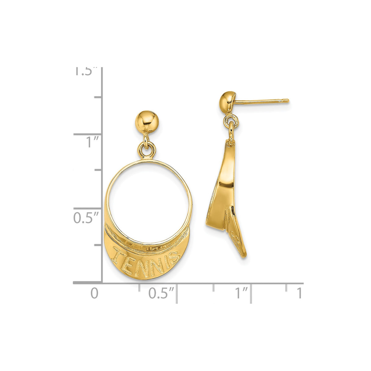 14k Yellow Gold Dangle Earrings with Tennis Visor Design, Sporty Drop Style for Women