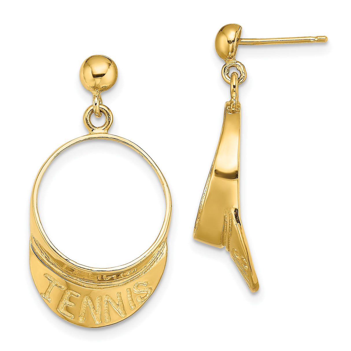 14k Yellow Gold Dangle Earrings with Tennis Visor Design, Sporty Drop Style for Women