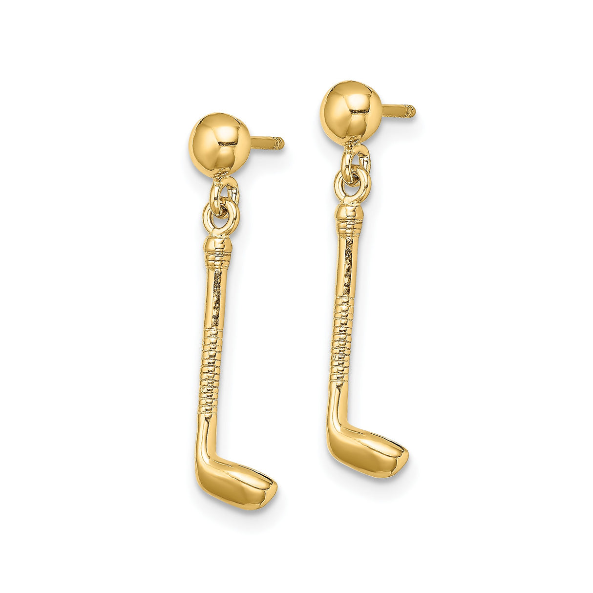 14k Yellow Gold Dangle Earrings, Hockey Stick Design, Sporty Style for Women and Athletes