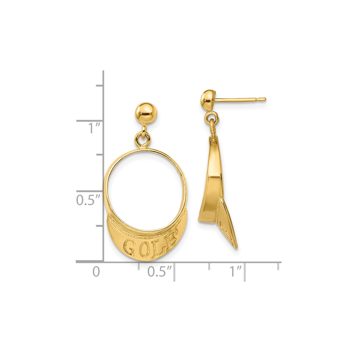 14k Yellow Gold Dangle Earrings with Circular Golf Design and Lettering