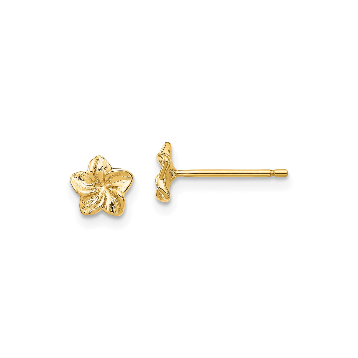 14k Yellow Gold Flower Stud Earrings, Five Petal Blossom Design, Nature-Inspired Jewelry