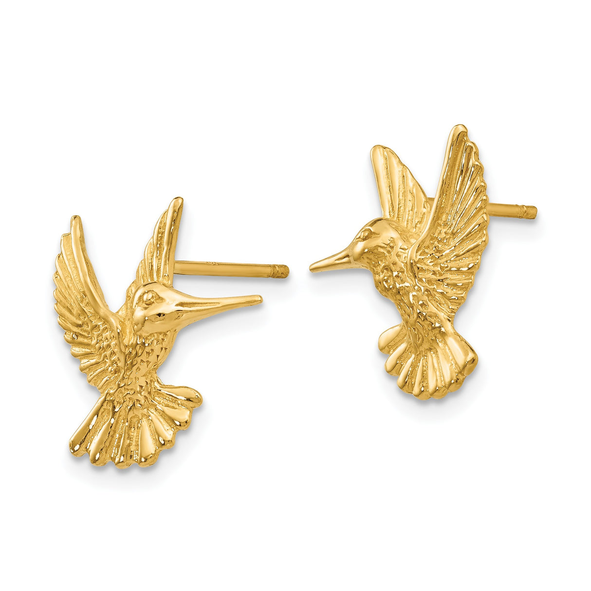 14k Yellow Gold Hummingbird Stud Earrings with Detailed Bird Design, Nature-Inspired Jewelry