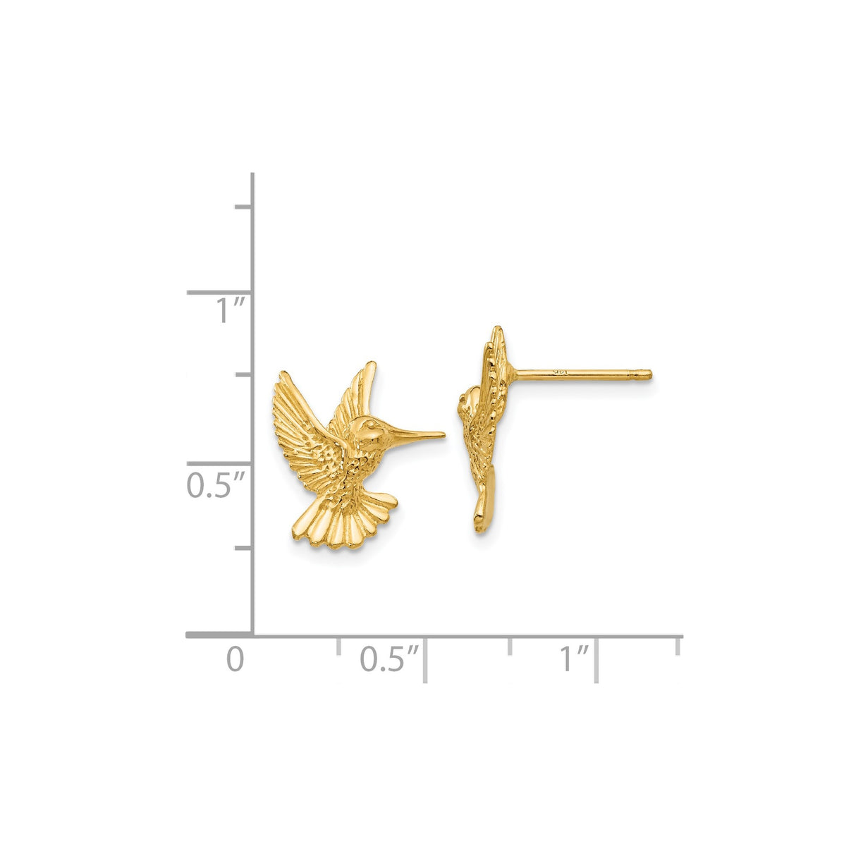 14k Yellow Gold Hummingbird Stud Earrings with Detailed Bird Design, Nature-Inspired Jewelry