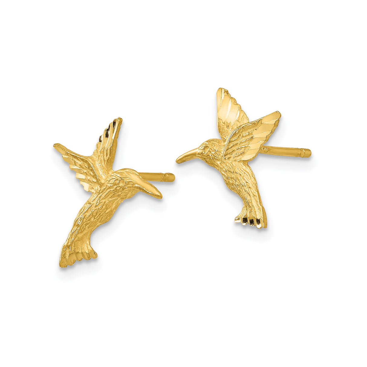 14k Yellow Gold Hummingbird Stud Earrings, Delicate Bird Design, Nature-Inspired for Women