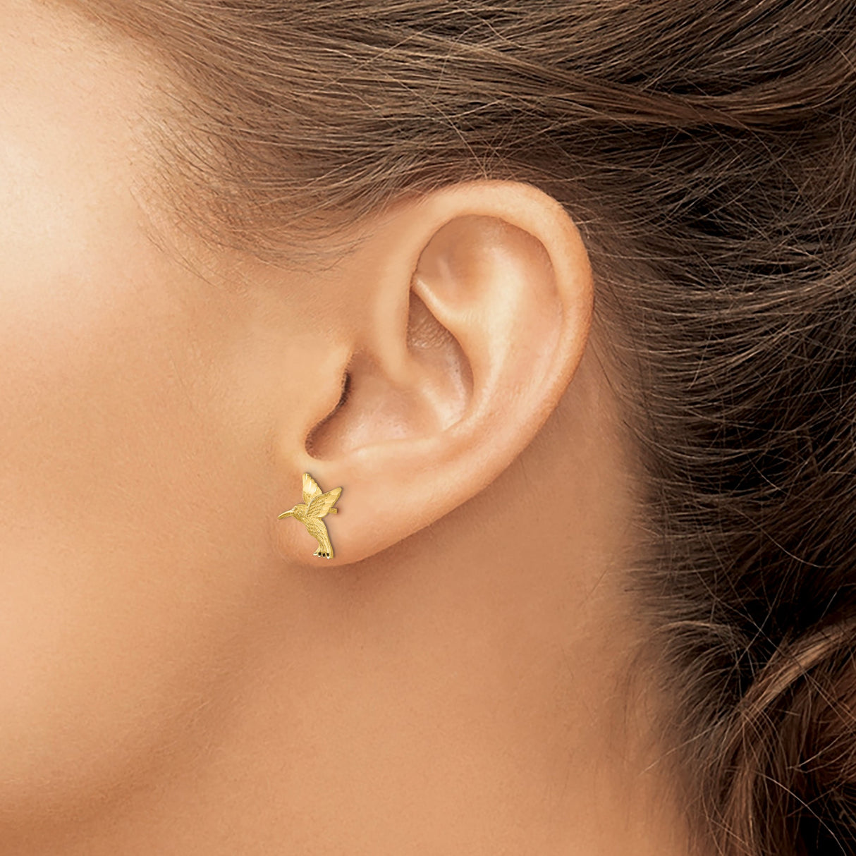 14k Yellow Gold Hummingbird Stud Earrings, Delicate Bird Design, Nature-Inspired for Women