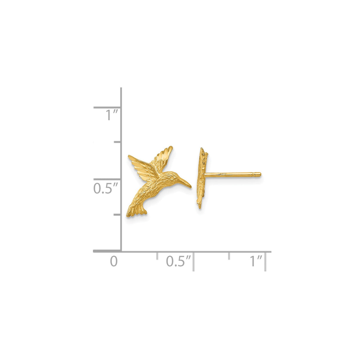 14k Yellow Gold Hummingbird Stud Earrings, Delicate Bird Design, Nature-Inspired for Women