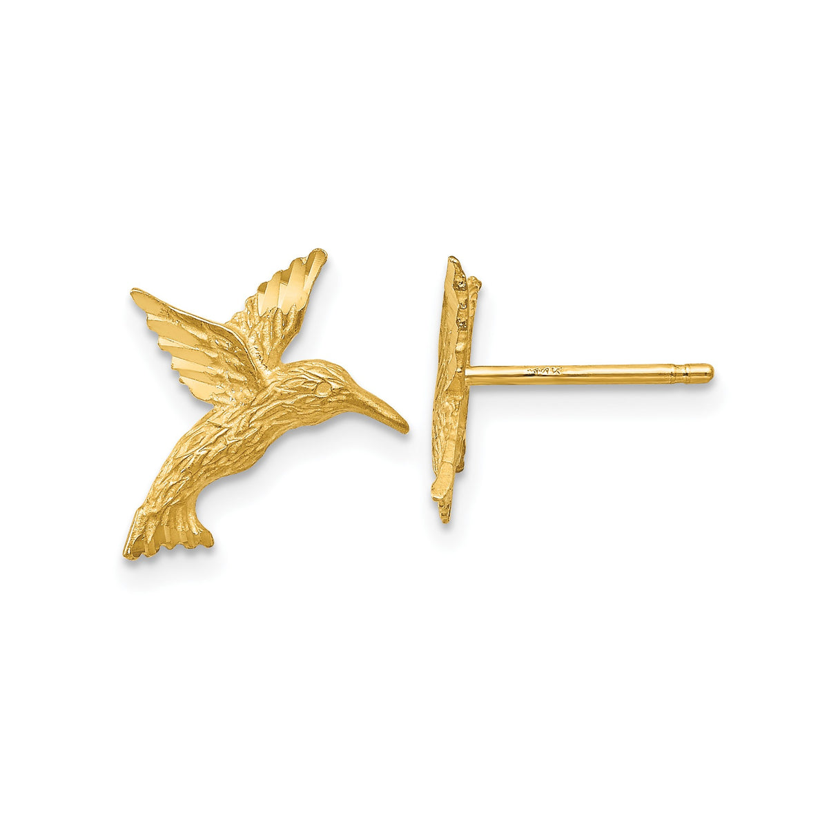 14k Yellow Gold Hummingbird Stud Earrings, Delicate Bird Design, Nature-Inspired for Women