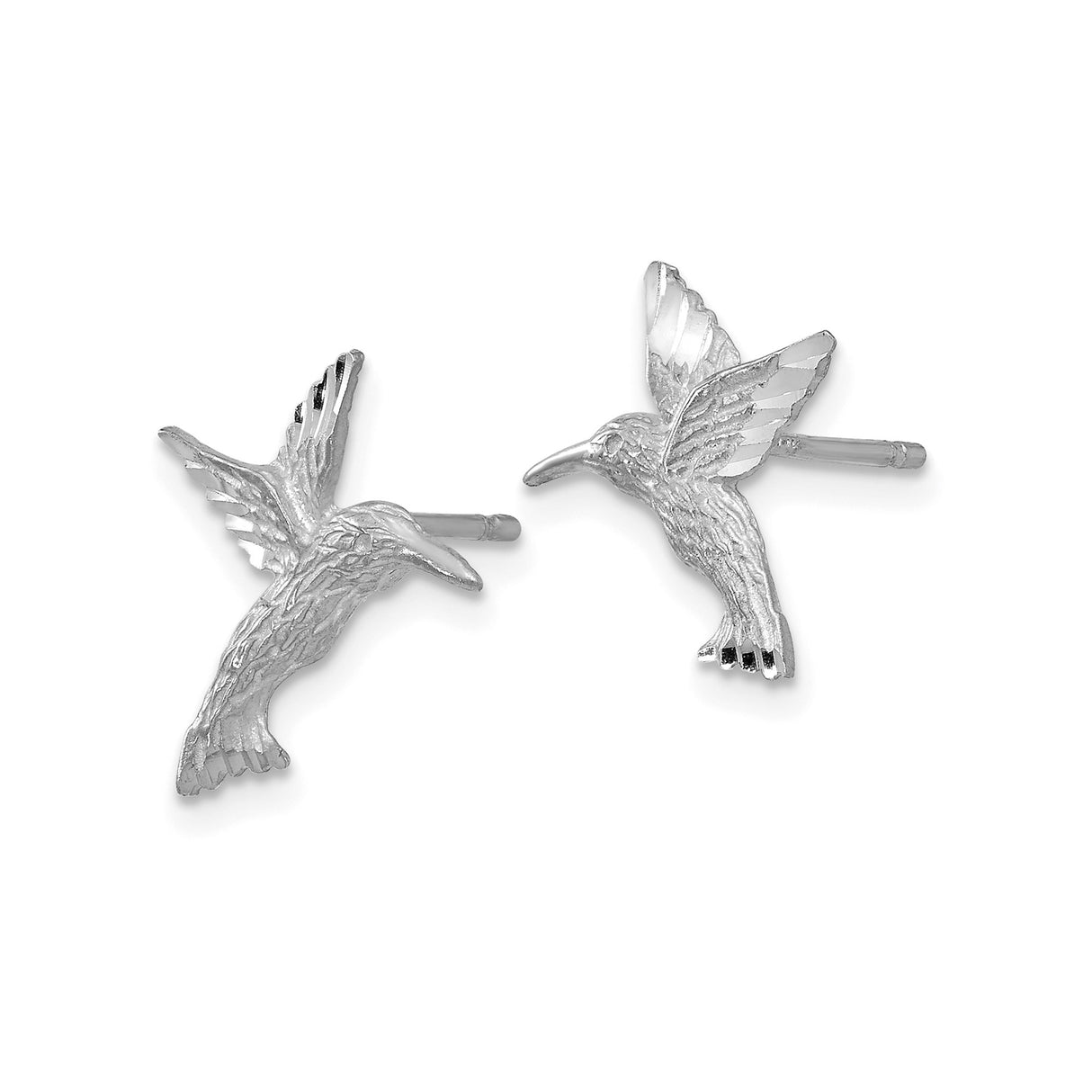 14k White Gold Hummingbird Stud Earrings, Nature-Inspired Bird Design for Women