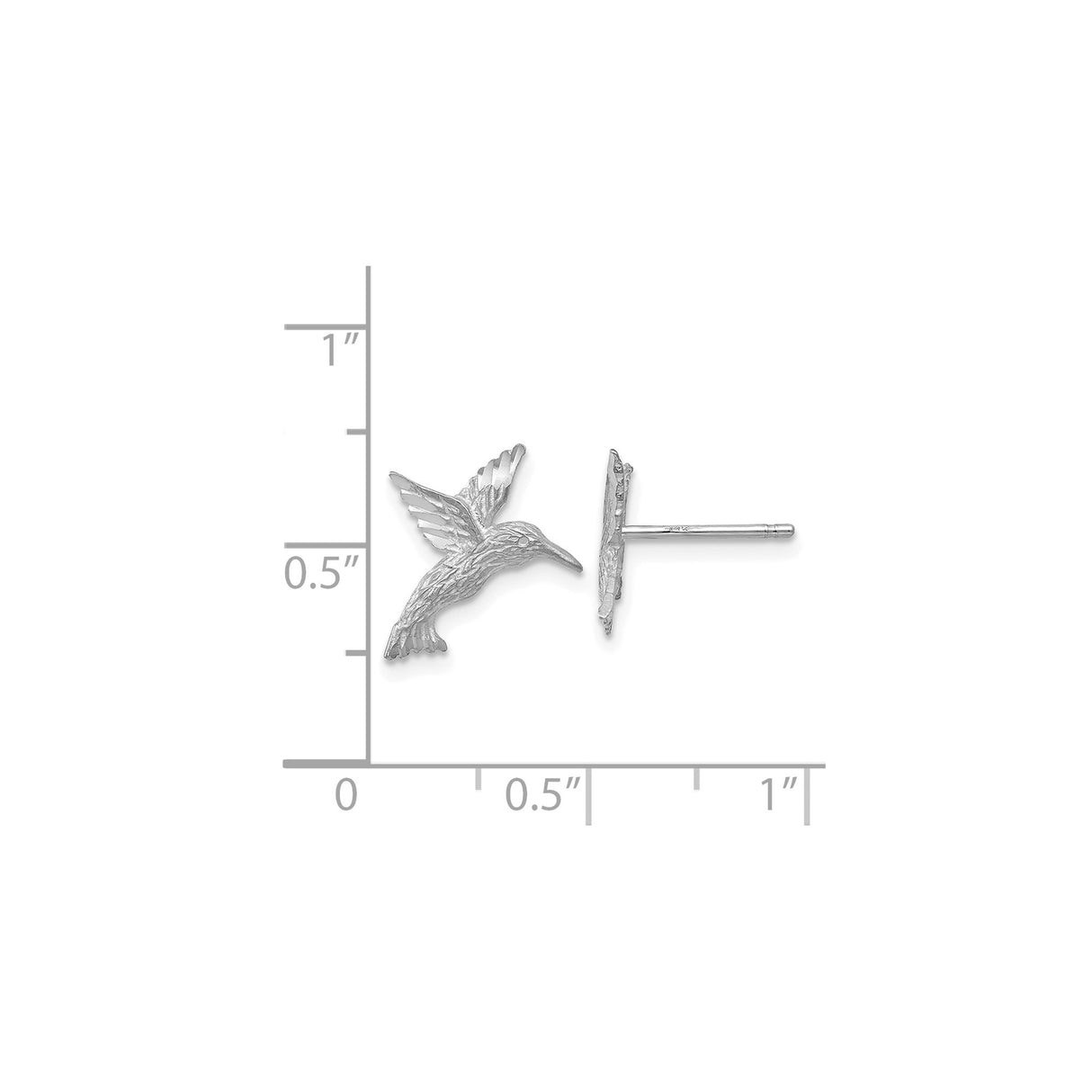 14k White Gold Hummingbird Stud Earrings, Nature-Inspired Bird Design for Women