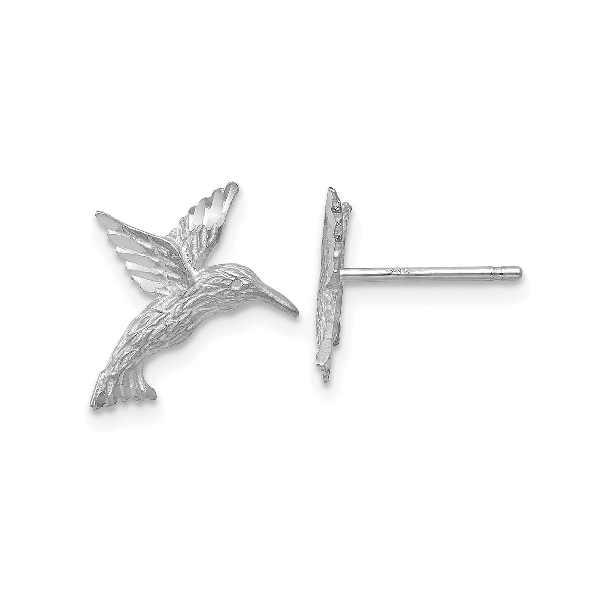 14k White Gold Hummingbird Stud Earrings, Nature-Inspired Bird Design for Women