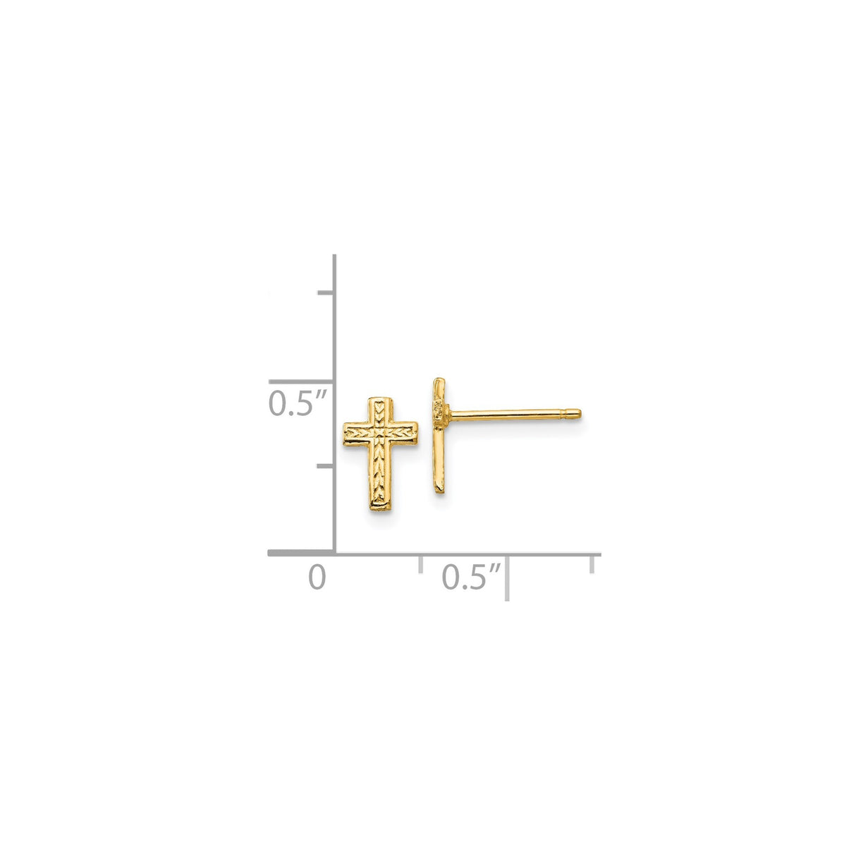 14k Yellow Gold Cross Stud Earrings, Dainty Christian Symbol Design for Women and Unisex Wear