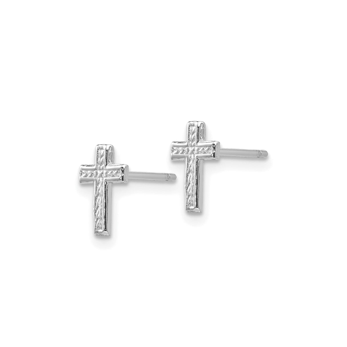 14k White Gold Cross Stud Earrings, Polished Finish, Christian Religious Jewelry for Women