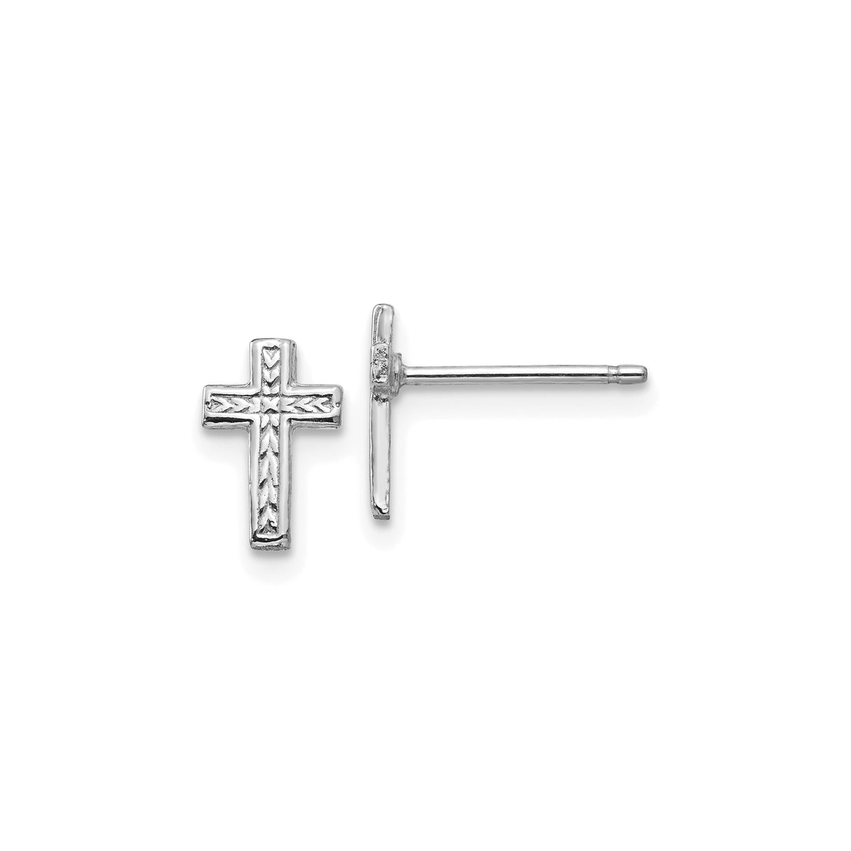 14k White Gold Cross Stud Earrings, Polished Finish, Christian Religious Jewelry for Women