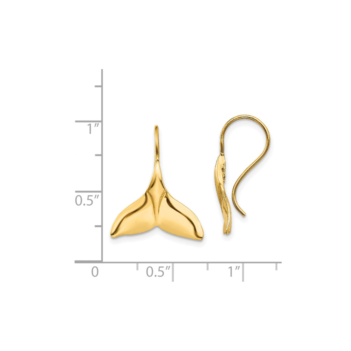 14k Yellow Gold Whale Tail Drop Earrings, Nautical Ocean-Inspired Design for Women
