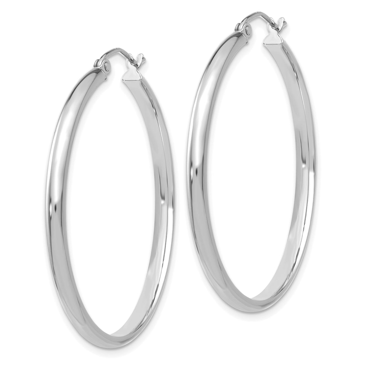 14k White Gold Hoop Earrings, Medium Round Polished Design with Latch Back Closure