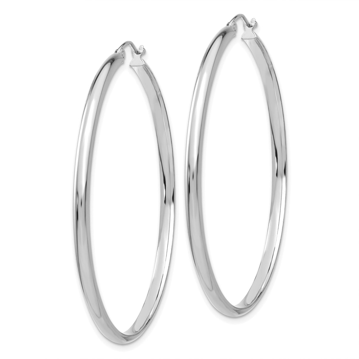 14k White Gold Hoop Earrings, Large Polished Round Hoops, Lightweight Classic Design for Women