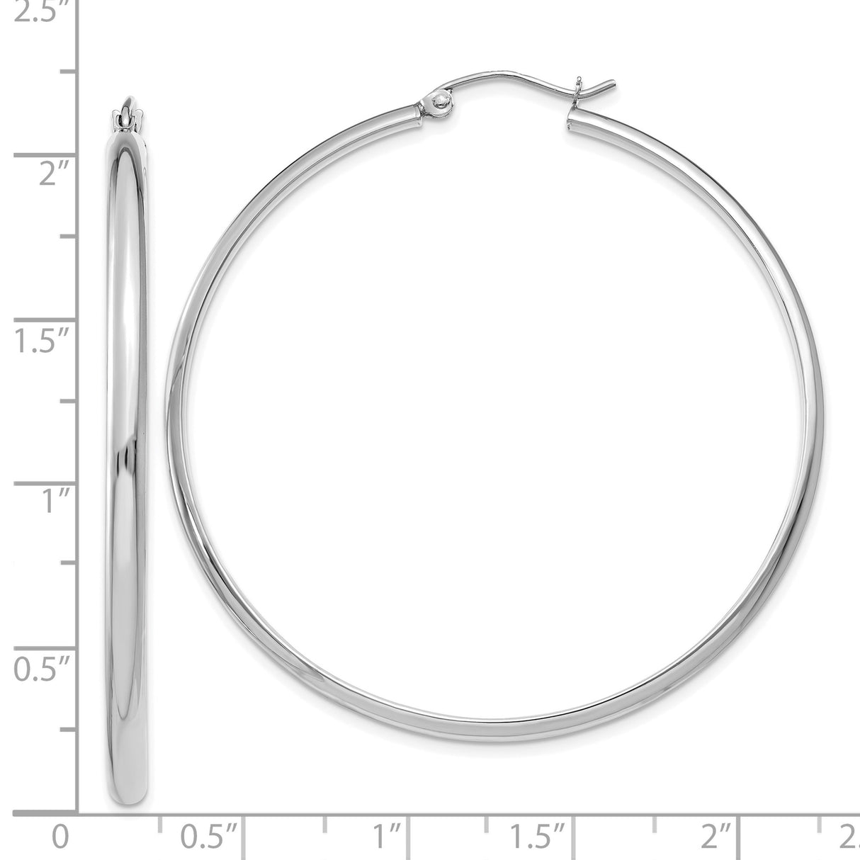 14k White Gold Hoop Earrings, Large Polished Round Hoops, Lightweight Classic Design for Women
