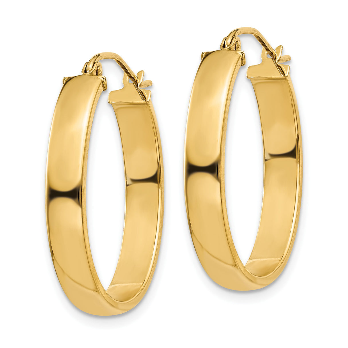 14k Yellow Gold Oval Hoop Earrings, Medium Size with Smooth Finish and Snap Post Closure
