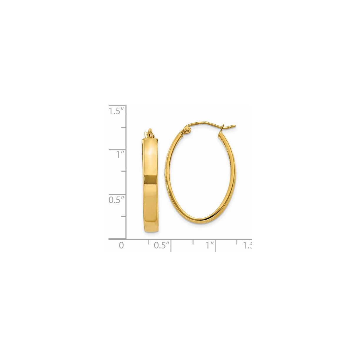 14k Yellow Gold Oval Hoop Earrings, Polished Shiny Finish, Minimalist Classic Design