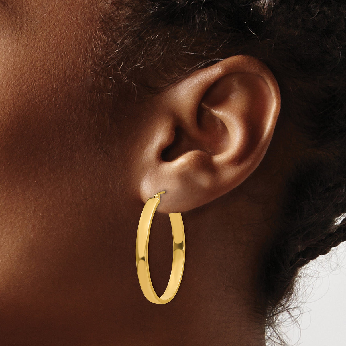 14k Yellow Gold Hoop Earrings, Medium Oval Tube Hoops with Polished Finish, Lightweight Style