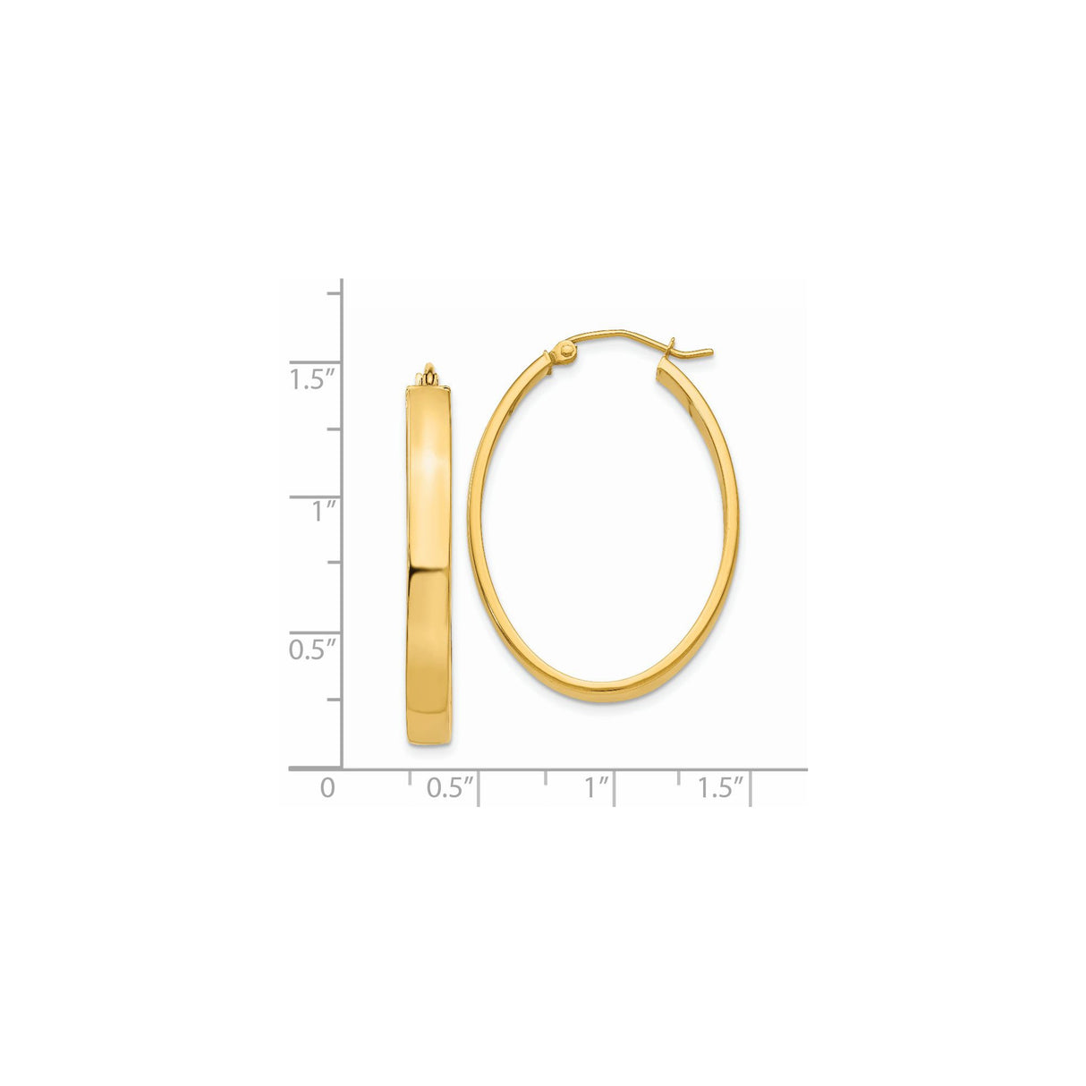 14k Yellow Gold Hoop Earrings, Medium Oval Tube Hoops with Polished Finish, Lightweight Style